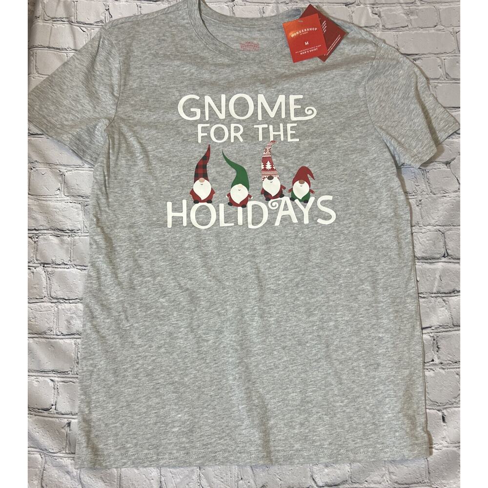 "GNOME FOR THE HOLIDAYS "Graphic Gray T-Shirt Wondershop Men's Small